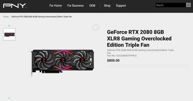 PNY GeForce RTX 2080 Pricing