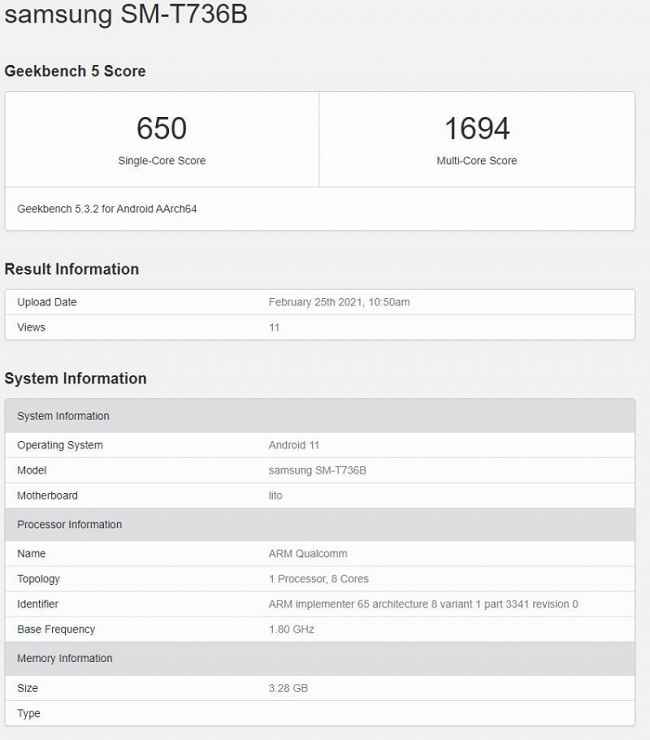 Samsung Galaxy Tab 7 Geekbench