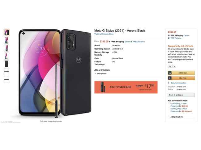 Moto G Stylus (2021) has been spotted in a listing on Amazon US website