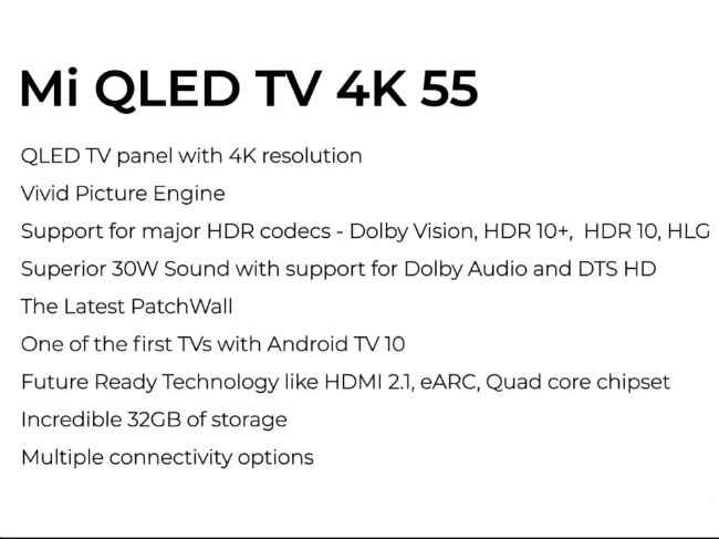 A quick look at the specs of the Mi QLED TV.