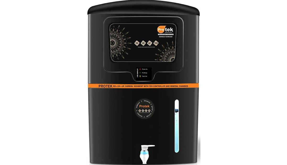 Protek Elite Plus with L.E.D Indicators 12 L RO + UV + UF + TDS Water Purifier (Black, Orange)