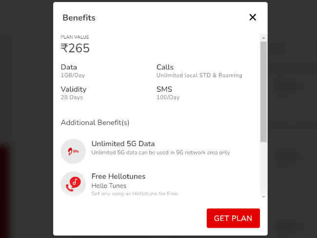 Airtel 265 prepaid plan