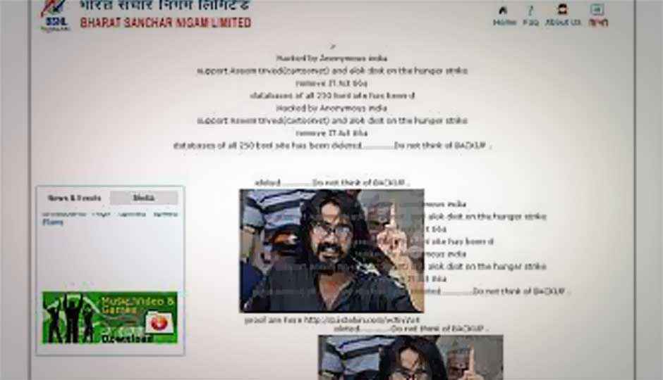 Anonymous defaces BSNL’s site, demands withdrawal of Section 66A of IT Act