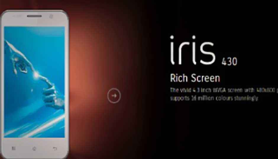 Lava Iris 430 ICS-based 1GHz smartphone launched at Rs. 7,500