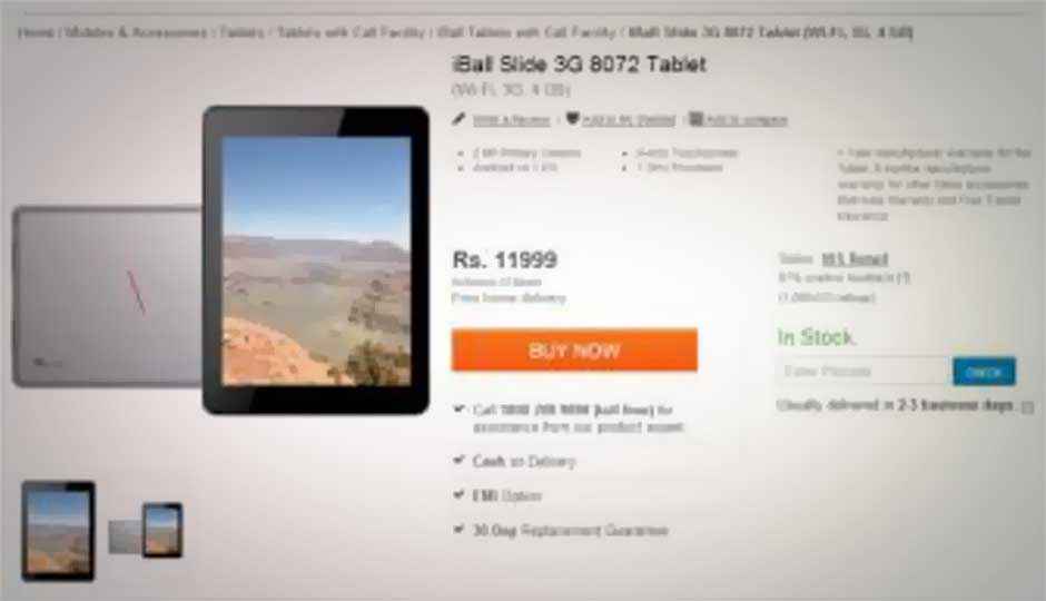 iBall Slide 3G 8072 voice calling tablet spotted online for Rs. 11,999