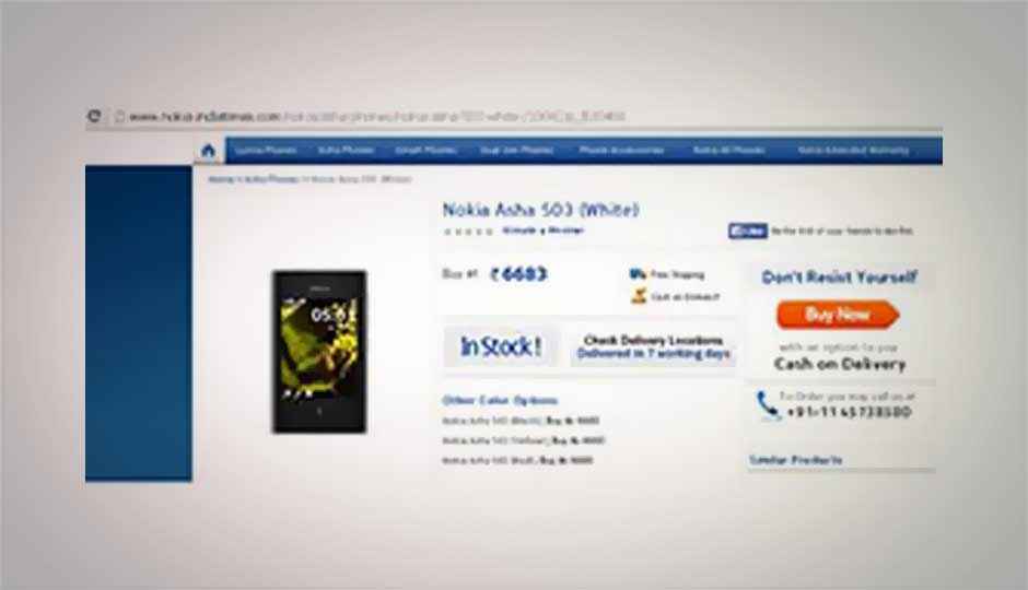 Nokia Asha 503 now available online for Rs. 6,683