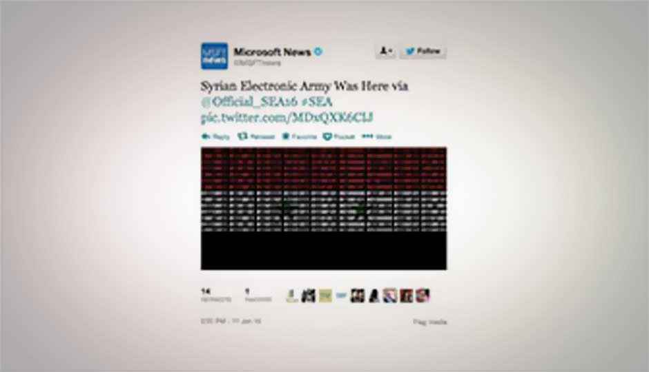 Microsoft’s Twitter News account hacked by Syrian Electronic Army