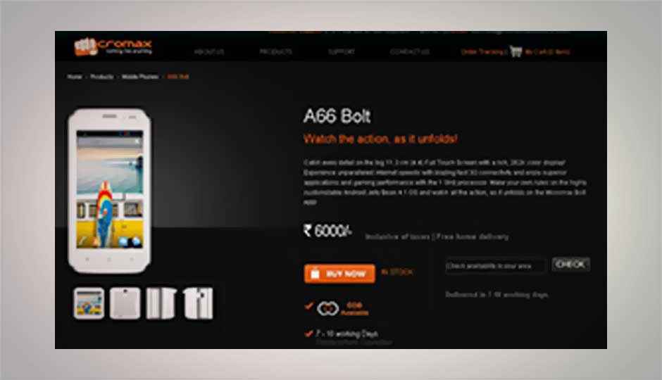 Micromax Bolt A66 dual-SIM Android smartphone available online for Rs. 6,000