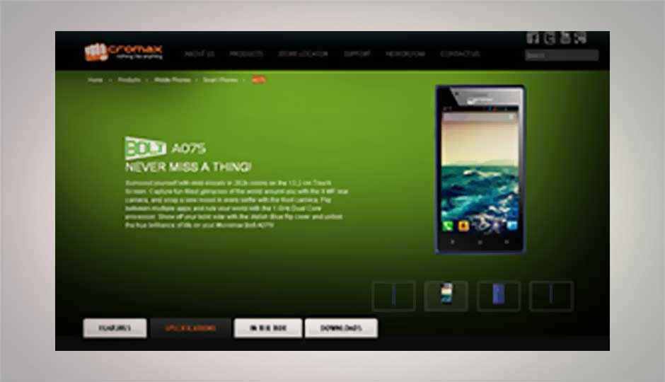 Micromax Bolt A075, 5.2-inch dual-core smartphone listed online