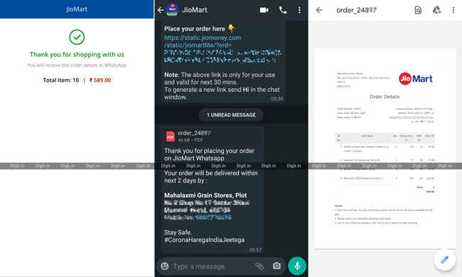 JioMart How to Order using WhatsApp Kirana Grocery shopping