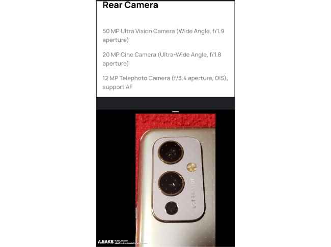 OnePlus 9 rear camera leaked specs