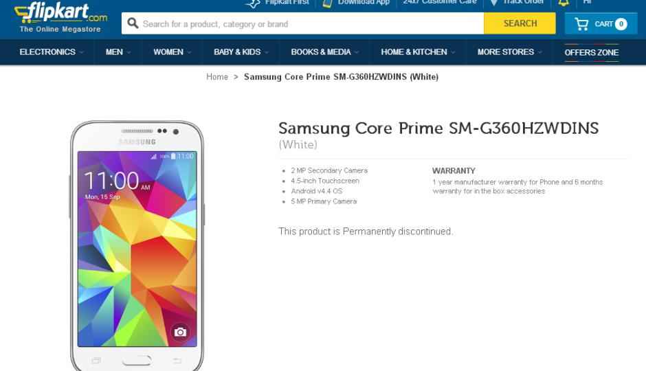 Samsung Galaxy Core Prime smartphone listed online