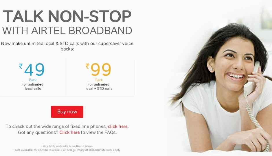 Airtel launches free voice packs for its broadband customers