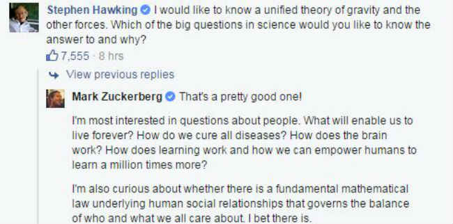 Stephen Hawking questions Mark Zuckerberg