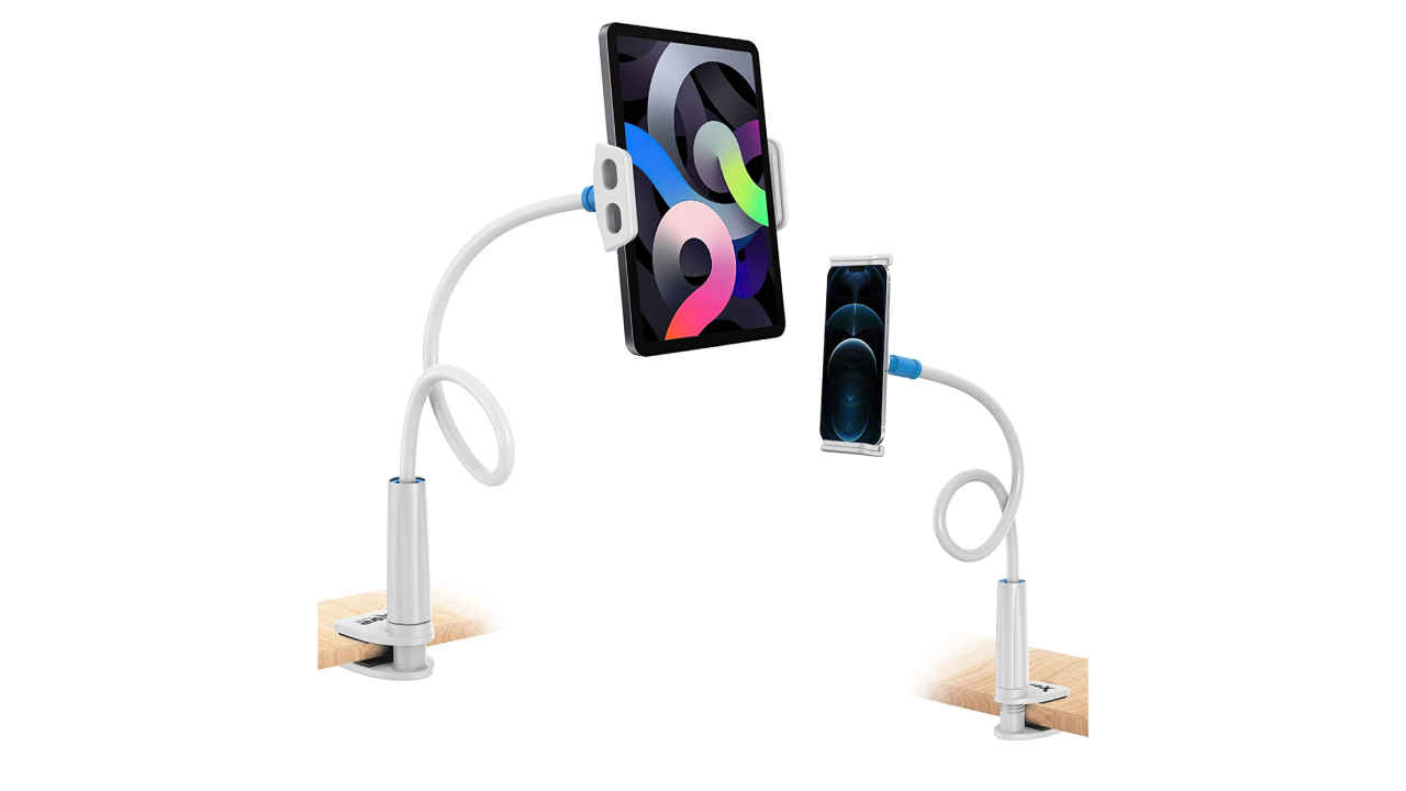 Universal phone and tablet stand with sturdy desk clamps