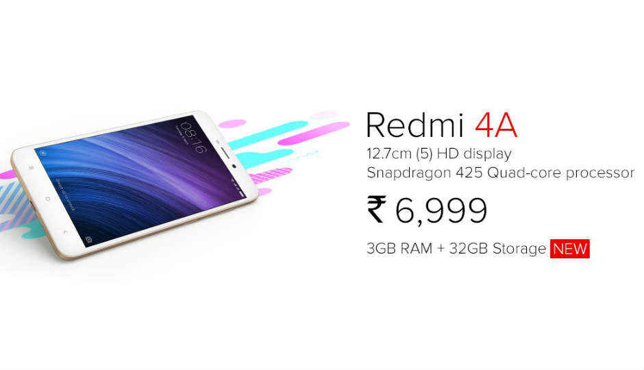 Xiaomi announces Redmi 4A with 3GB RAM and 32GB storage at Rs 6,999