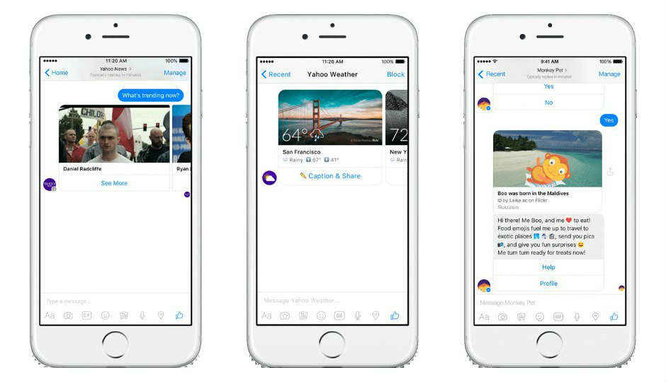 FB Messenger gets Yahoo’s finance, news, weather, pet monkey chat bots