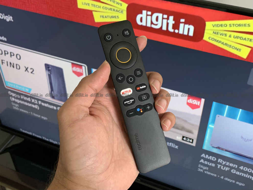 The Realme TV comes with a sleak easy to use remote control.