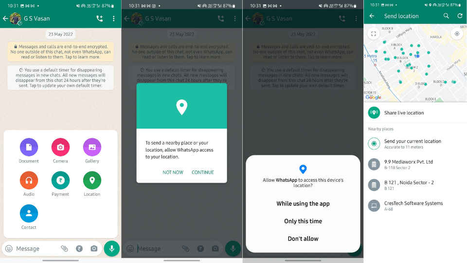 WhatsApp location sharing