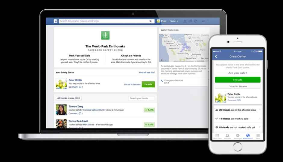 Facebook Safety Check informs friends you are safe after a major disaster