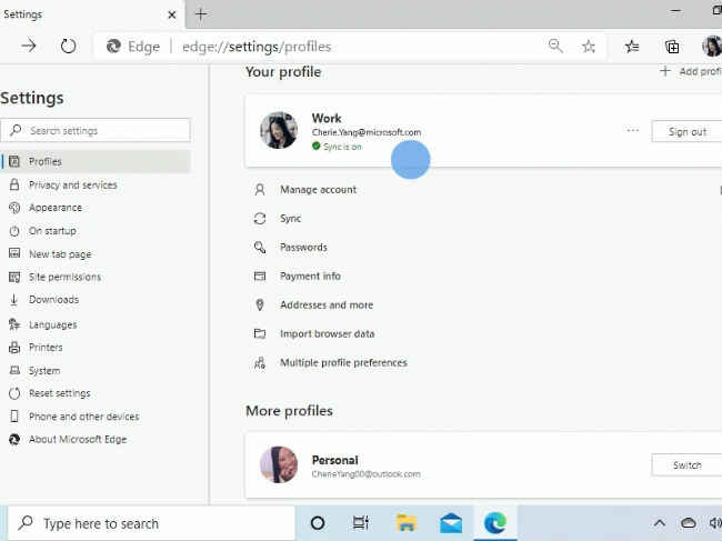 Users can sync their Edge browser data on multiple devices