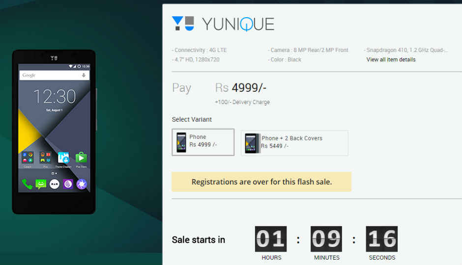 First Yu Yunique flash sale to begin at 12pm on Snapdeal today