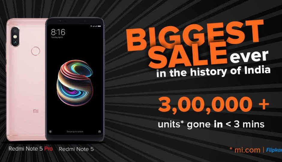 Xiaomi sold over 3 lakh Redmi Note 5, Note 5 Pro in 3 minutes while Mi TV 4 sold out in less than 10 seconds