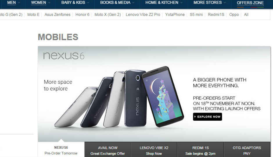Now pre-order Nexus 6 on Flipkart with discounts up to Rs. 10,000