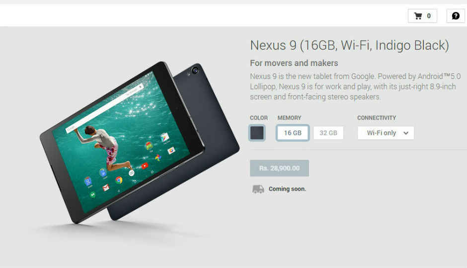 Nexus 9 listed on Google Play India