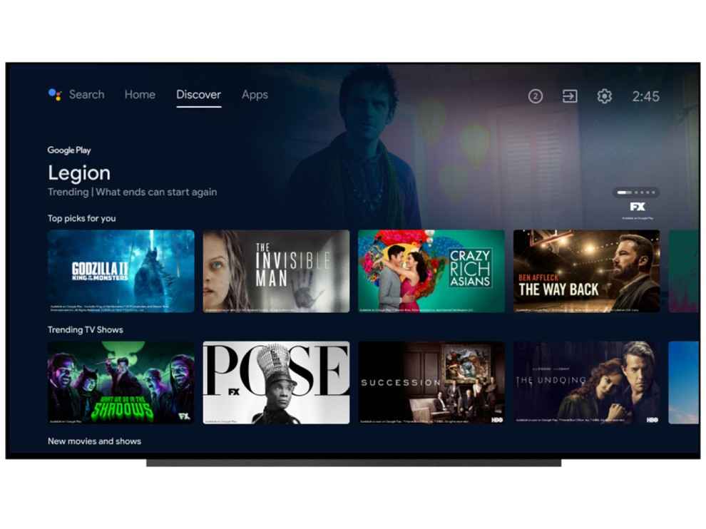 The Discover tab gives users personalized recommendations on the new Android TV UI.