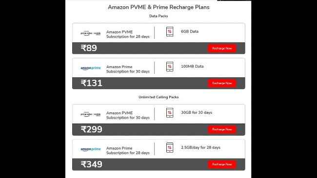 Airtel Prepaid packs with full Amazon Prime subscription