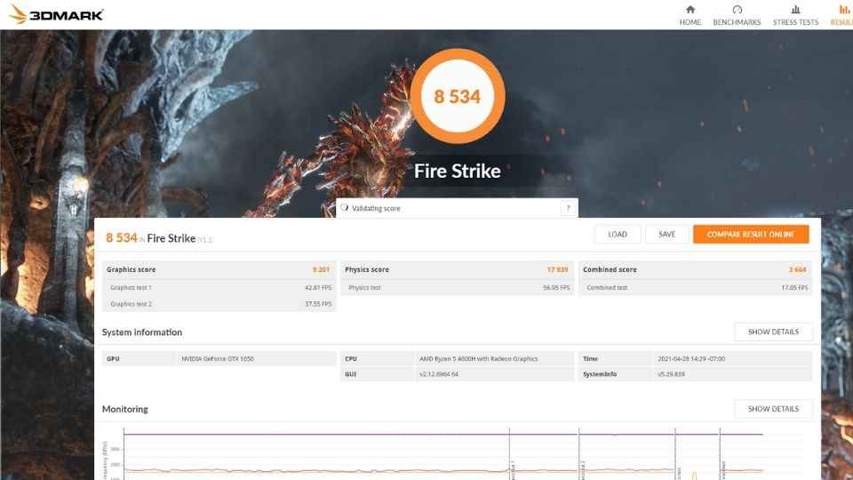 Lenovo Legion 5 3DMark Firestrike Test