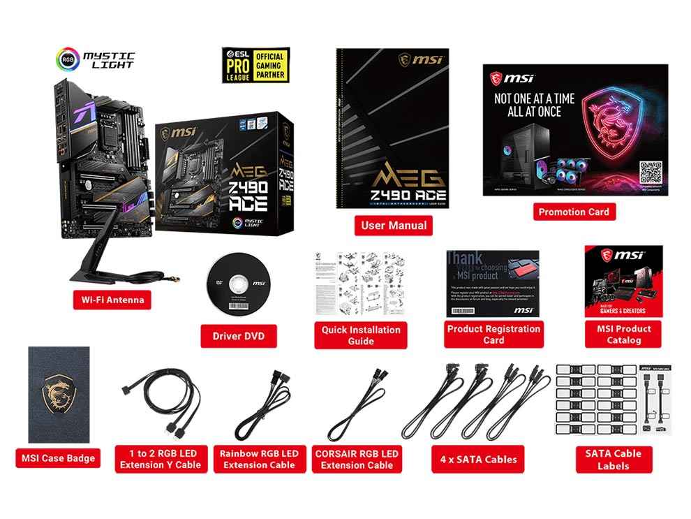 MSI MEG Z490 ACE Motherboard package contents components