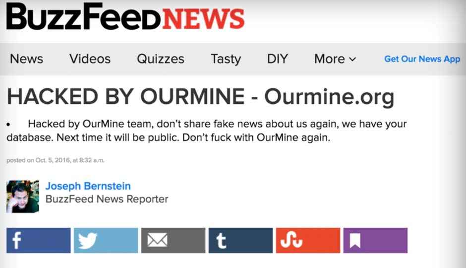 OurMine hacks BuzzFeed for reporting fake news about them