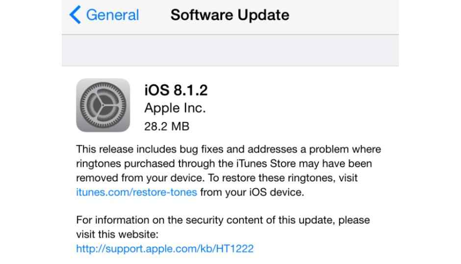 Apple releases iOS 8.1.2, restores vanished ringtones