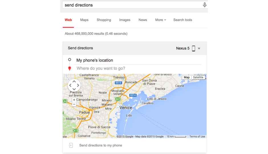 Now send notes, directions to your phone via Google Search