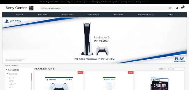 Sony website online ps5 pre order