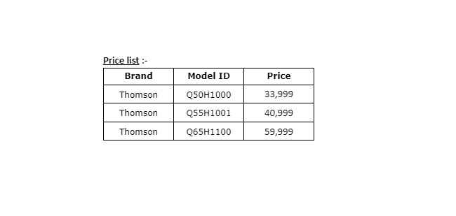Thomson TV Price List