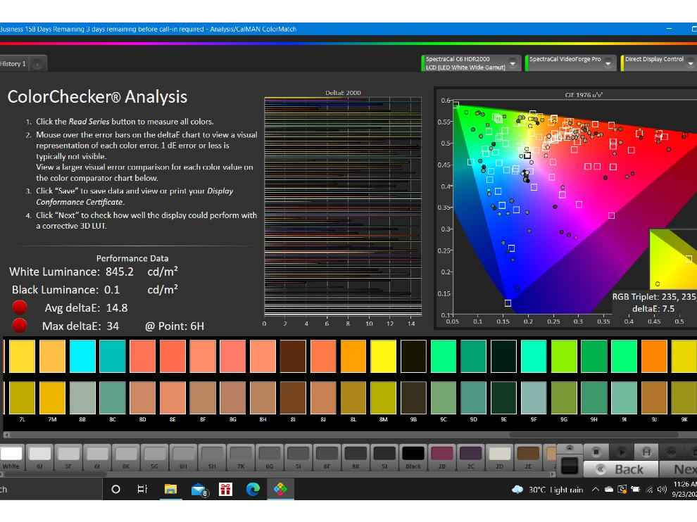 ColorChecker Analysis HDR, Movie, BT 2020 colour space.