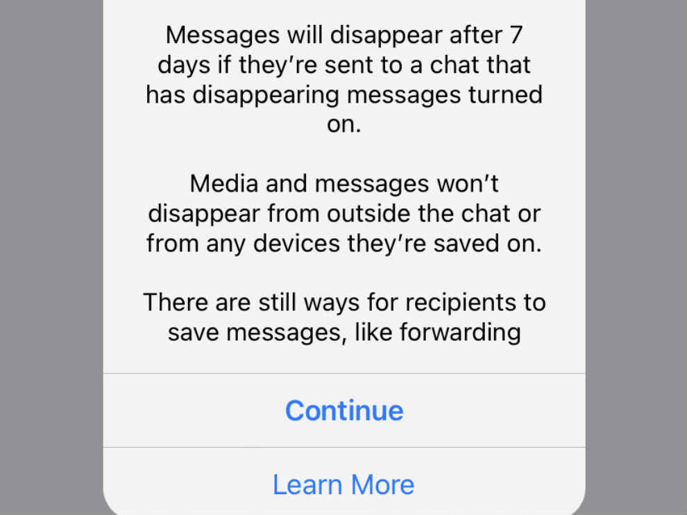 Disappearing messages in WhatsApp have vanish after 7 days.