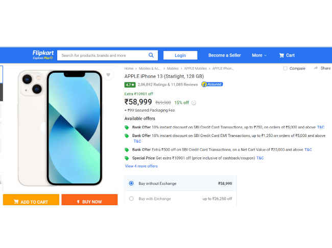 Flipkart offer on iPhone 13