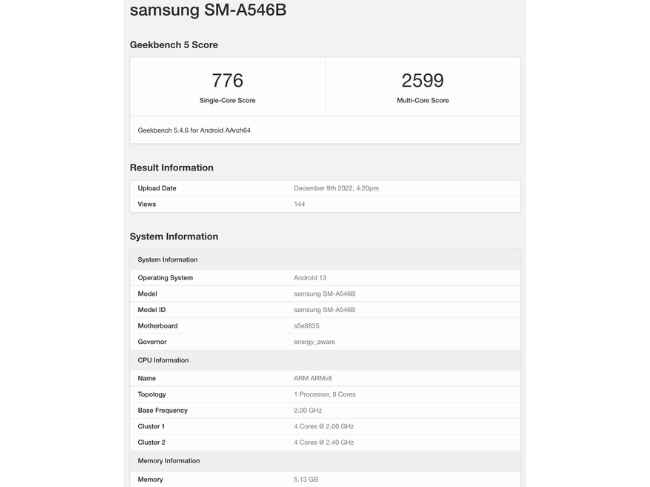 Galaxy A54 geekbench