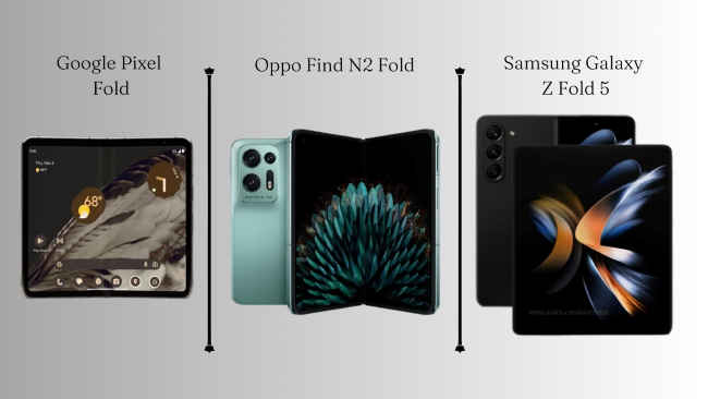 Comparison between Google Pixel Fold Samsung Galaxy Z Fold 5 and Oppo Find N2 Flip