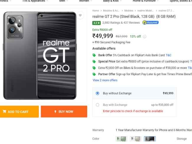 Realme GT 2 Pro Flipkart offer