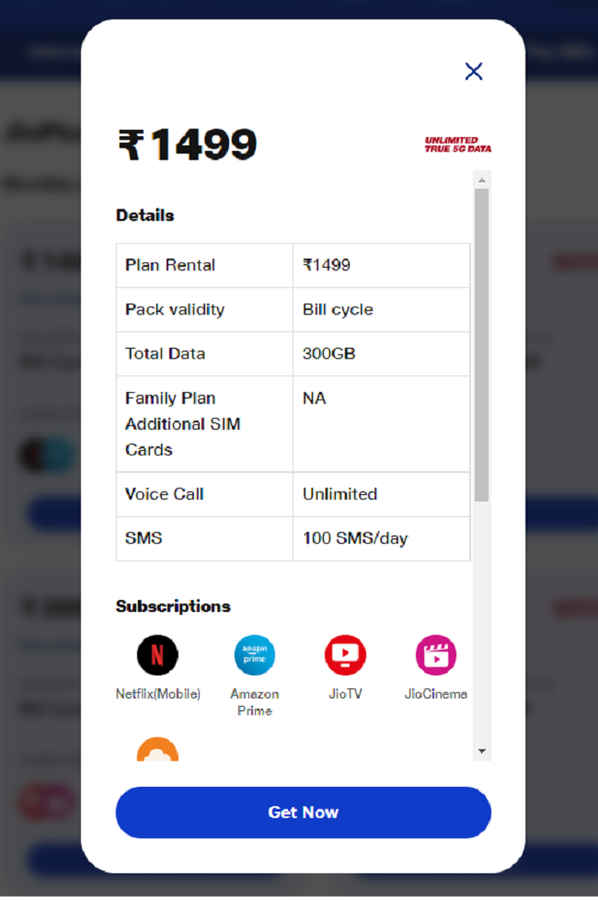 Reliance jio 1499 Postpaid Plan full details