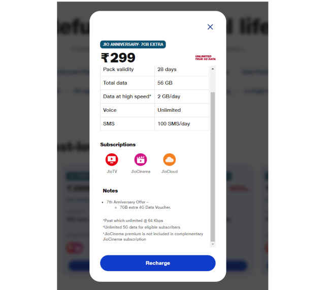 Jio rs,299 plan