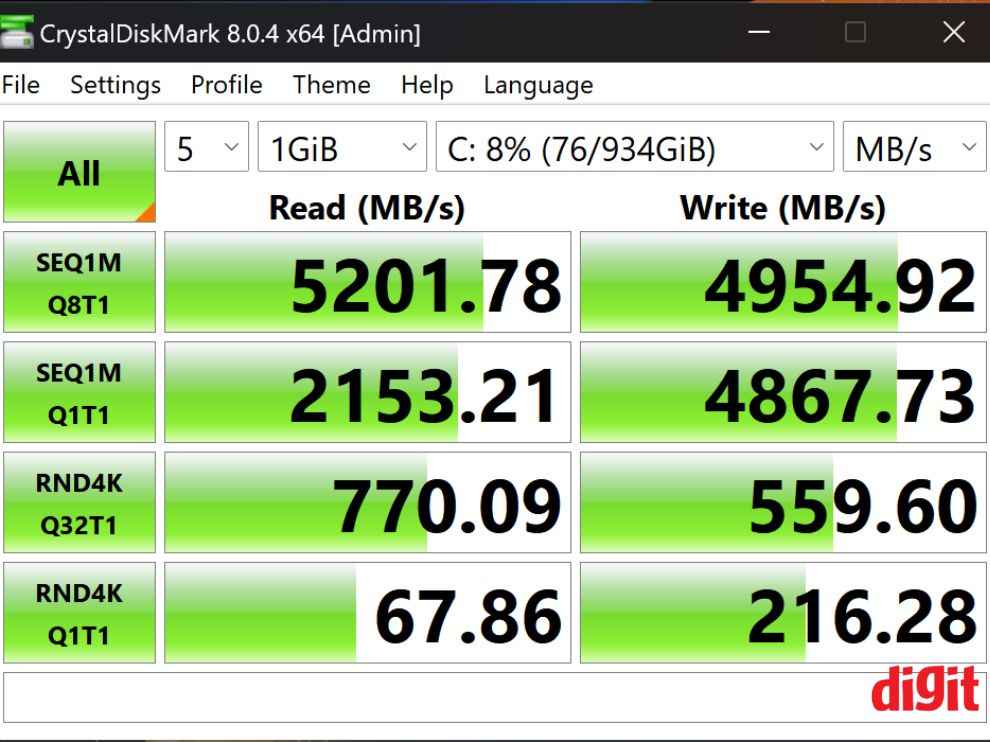 Samsung Galaxy Book3 Pro 360 Review - Crystal Disk Mark SSD Speed