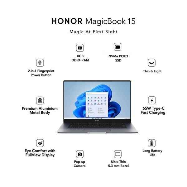 Honor MagicBook 15 BohrM-WDQ9CHNE Ryzen 5-5500U (2022) Build and Design