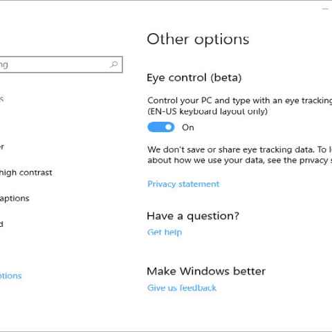 Eye control app windows 10 что это