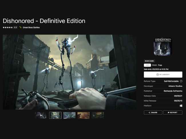 Dishonored – Definitive Edition tersedia gratis di Epic Games Store: Cara mendapatkannya